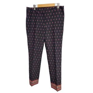 J. Jill  Aviero Border Premium Bi-Stretch Slim Crop Pants Black/Red Sz 8 NWT